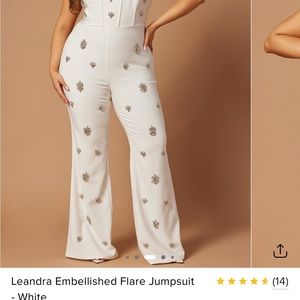 Leandra Embellished Flare Jumpsuit - White